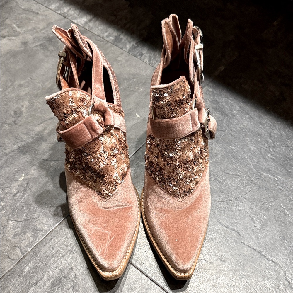 Jeffrey Campbell Pink Sequin Ankle Boots